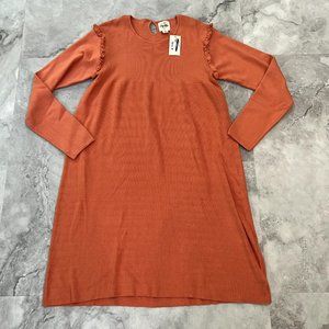 NWT Vignette Women’s Mia Orange Knit Ruffle Sweater Dress Large